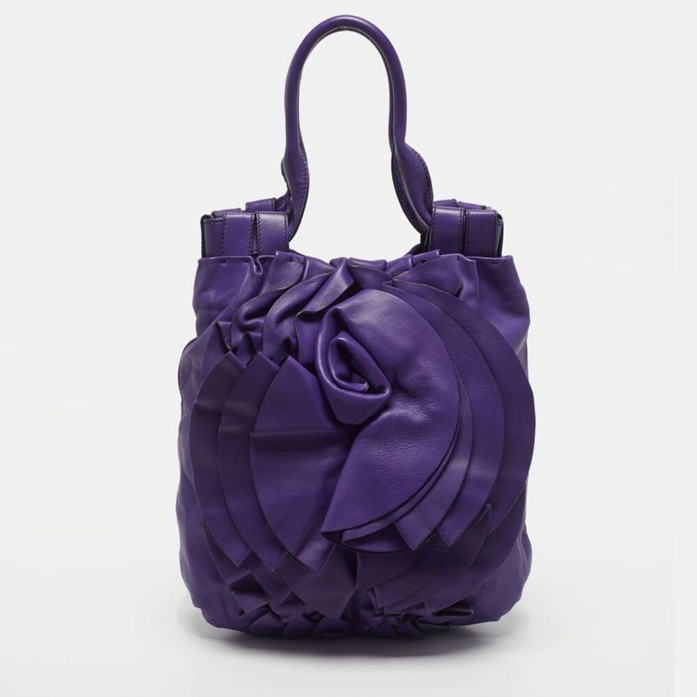 Valentino Petale Rose Purple Leather Vertical Tote
